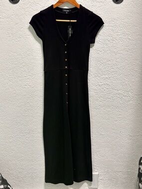 Velvet heart  Black Button-Front Midi Dress